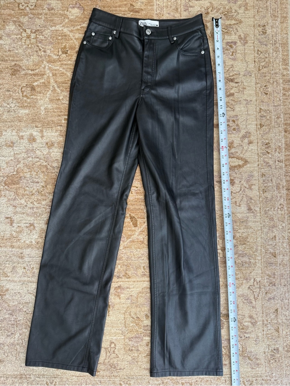 Zara Black Faux Leather Straight Pants size 4